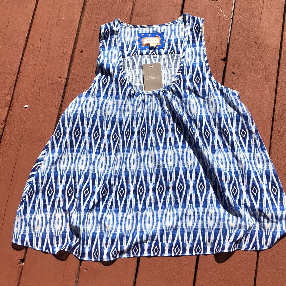 NWT ANTHROPOLOGIE BLUE MOTIF TANK TOP, SIZE LARGE